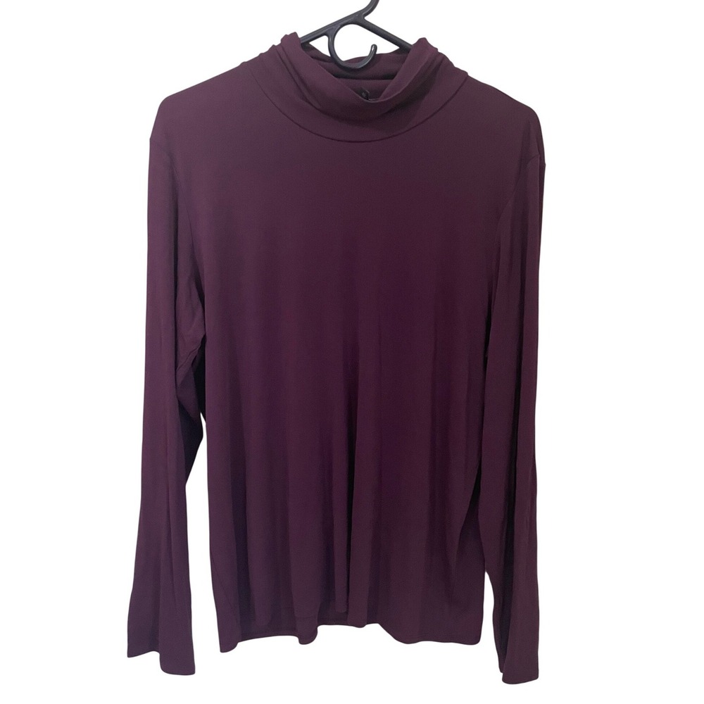 Eileen Fisher Womens XL  100% Silk Jersey Mock Neck Long Sleeve Top Dark Purple